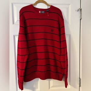 Chaps Pullover Crewneck 100% Cotton Sweater Men’s XL Red/Navy Stripe New
